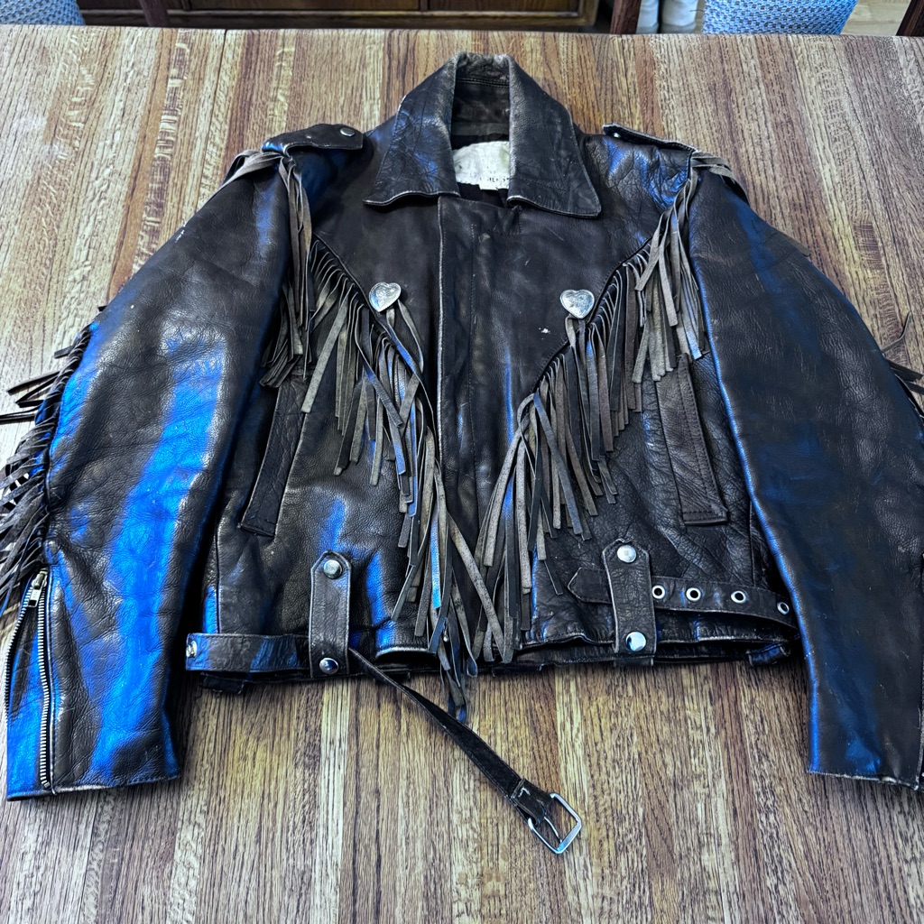 Rare Vintage Women’s (Fureal) Biker Style Fringe Dark Brown Leather Sz 40